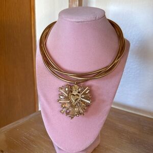 Gold Crystal Heart Pendant Statement Necklace - Women Jewelry